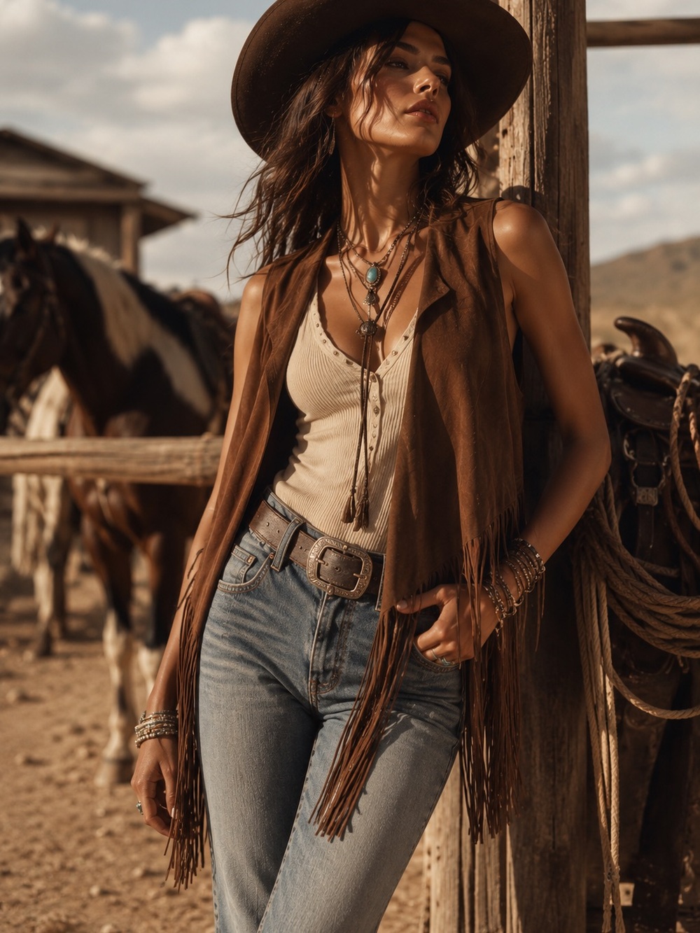 DYNAMITE Boho Ranch Girl Fringe Vest XS ✨